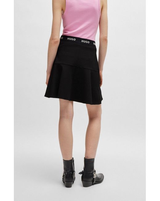 HUGO Black Jersey Mini Skirt With Flounce Hem