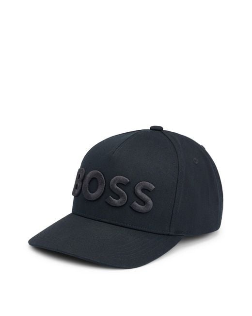 Boss Blue Cotton-twill Five-panel Cap With Embroidered Logo for men