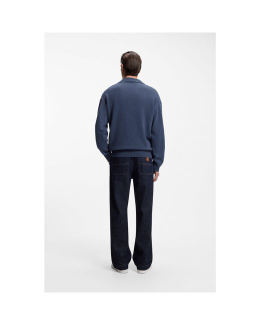 Boss Blue Virgin-Wool Sweater With Johnny Collar for men