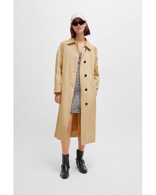 HUGO Natural Relaxed-fit Trench Coat In Stretch Cotton