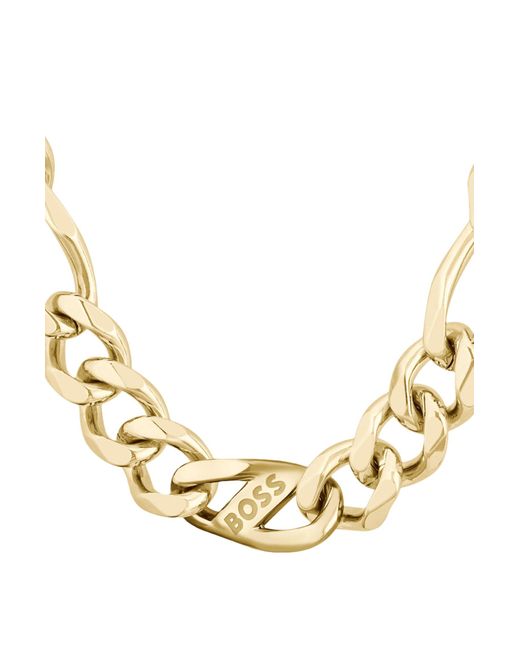 Boss Multicolor Gold-tone Figaro-chain Necklace With Branded Link for men
