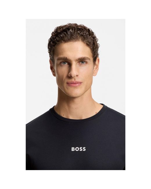 Boss Blue Cotton Pyjama Set With Monogram Waistband for men