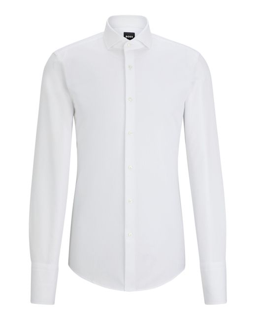 Boss Slim-Fit Hemd aus strukturierter Baumwolle mit Cutaway-Kragen in White für Herren