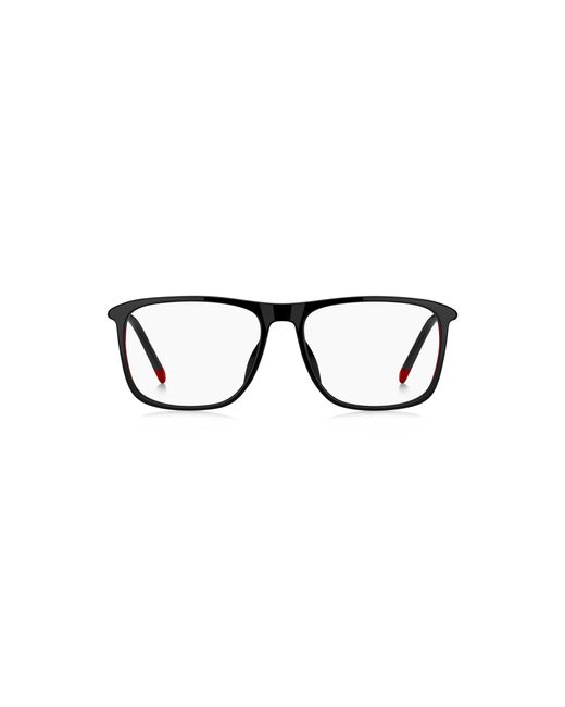 HUGO Black Acetate Optical Frames With Tubular Temples for men
