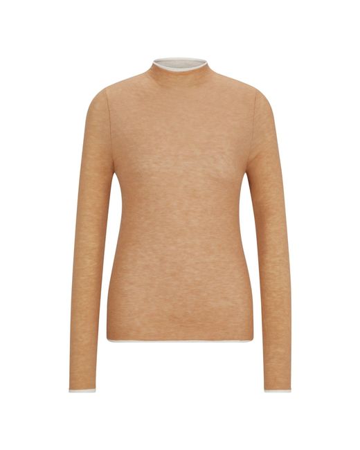 Boss Brown Equestrian Soft-Knit Sweater With Two-Tone Effect