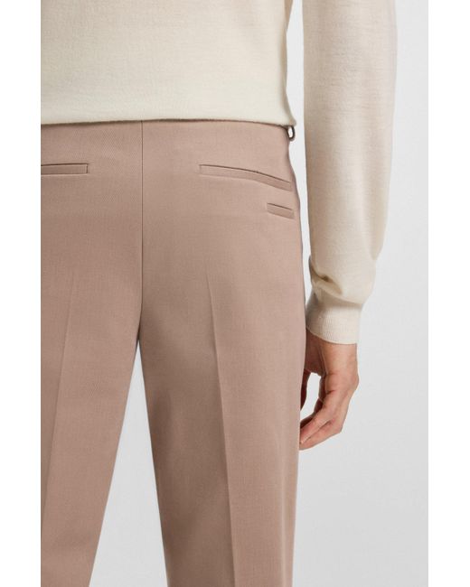 Boss Slim-Fit Broek Van Katoen En Kasjmier Met Stretch in het Natural voor heren