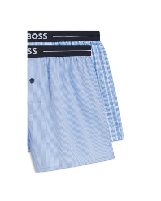 Boss Blue Two-Pack Of Cotton Pyjama Shorts With Logo Waistbands for men