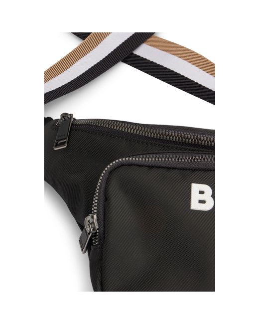 Boss Black Structured Belt Bag With Contrast Logo for men