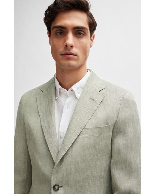 Boss Green Slim-fit Blazer In Herringbone Linen And Silk for men