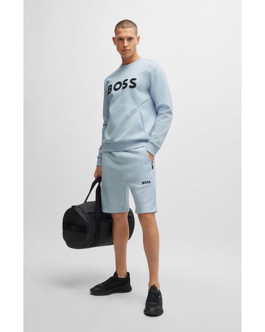 Boss Shorts aus Baumwoll-Mix mit erhabenem 3D-Logo in Blue für Herren