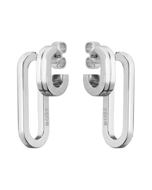 Boss White Polished-link Earrings With Stainless-steel Posts