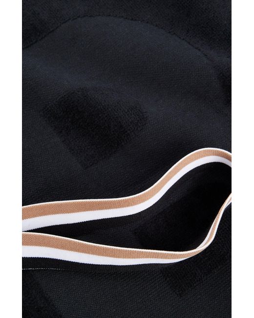 Boss Black Cotton Bath Sheet With Logo And Signature-stripe Strap