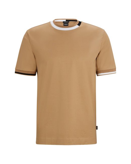 Boss T-Shirt aus merzerisierter Baumwolle mit Signature-Streifen-Akzenten in Natural für Herren