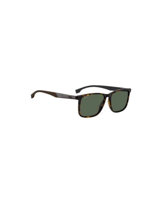 Boss Green Havana-Acetate Sunglasses With Rubber Temples for men