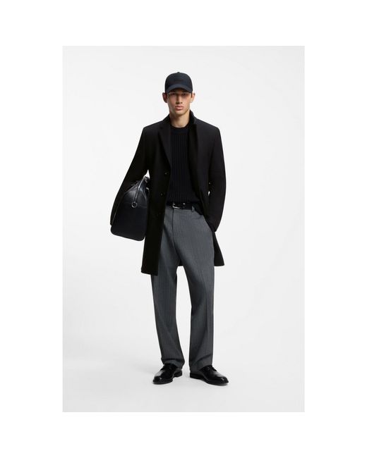HUGO Black Slim-Fit Coat With Three-Button Closure for men