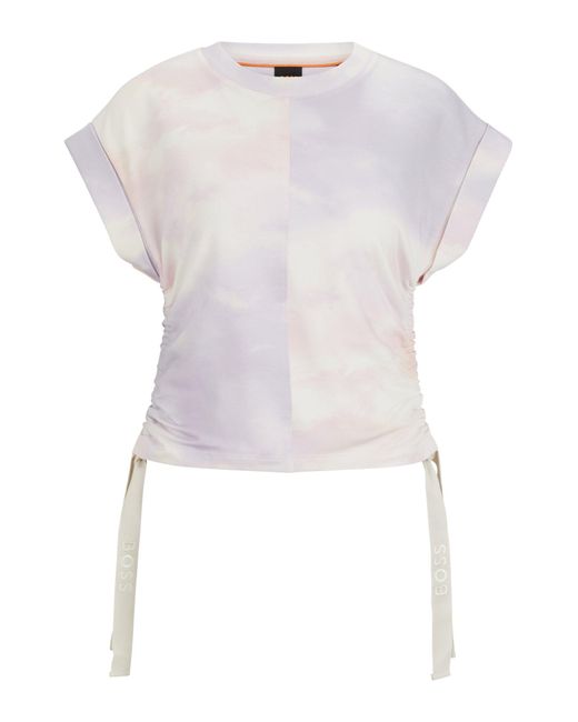 Boss Multicolor Patterned T-shirt In Stretch Cotton With Branded Drawcords