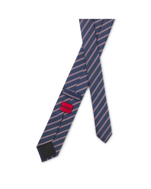 HUGO Blue Stripe-Pattern Silk Tie for men