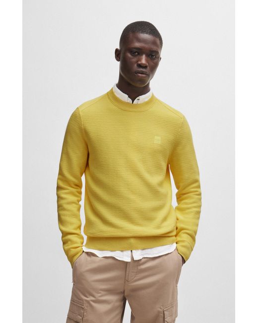 Boss Yellow Cotton-cashmere Regular-fit Sweater With Logo Patch for men