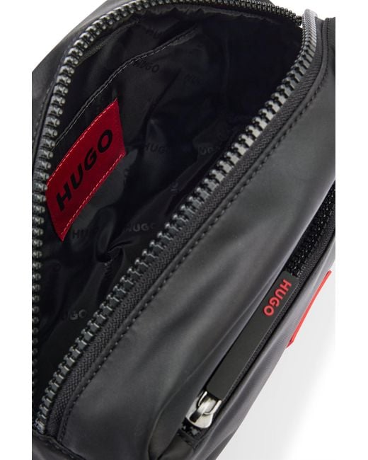 HUGO Black Structured-material Washbag With Red Logo Label for men