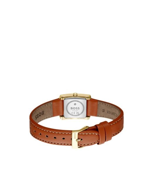 Boss White Lucy Scala Leather-Strap Watch With Square Case