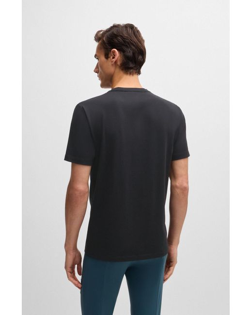 Boss Reitsport-T-Shirt Aus Stretch-Baumwolle Mit Logo-Stickerei in Black für Herren