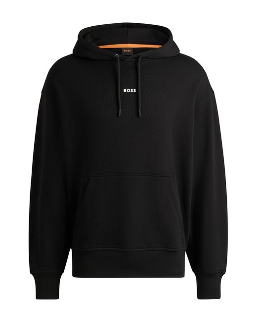 Boss Black Cotton-terry Hoodie With Contrast Logo for men
