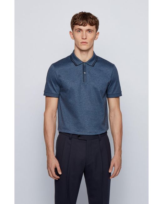 BOSS by Hugo Boss Gray Regular-fit Polo Shirt In Mercerised Cotton And Hemp for men