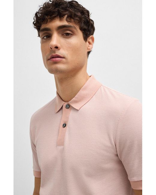 Boss Pink Slim-fit Polo Shirt In Two-tone Mercerised Cotton for men