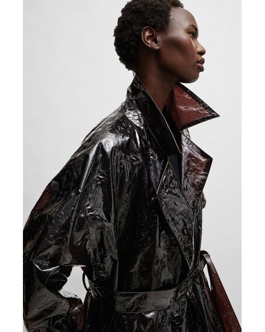 Boss Black Naomi X Oversized Raincoat With Leopard-pattern Eming