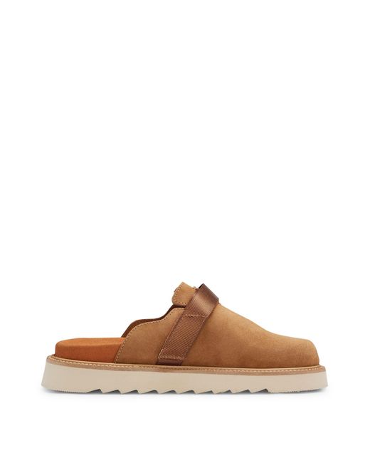 HUGO Brown Suede Slip-on Shoes With Buckled Strap for men