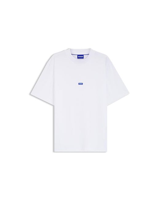 HUGO White Ribbed-Neck Cotton T-Shirt With Logo Badge for men