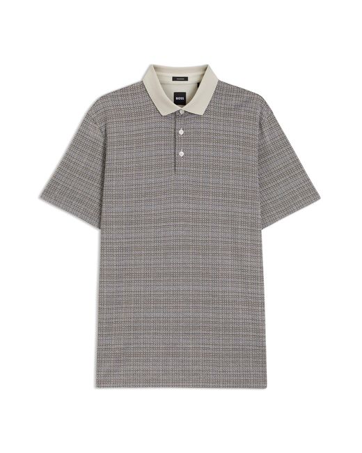 Boss Poloshirt Van Gemerceriseerd Katoen Met Rasterpatroon in het Gray voor heren