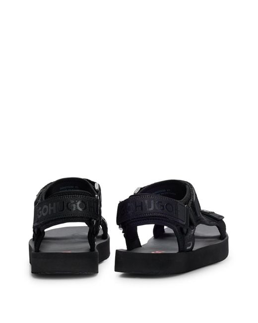 HUGO Black Branded Sandals With Riptape Straps And Eva Outsole for men