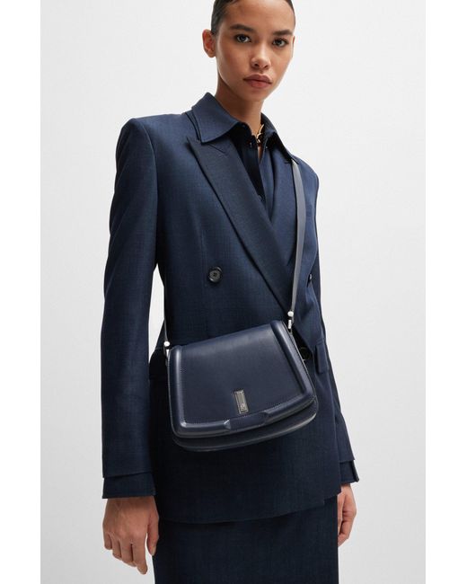 Boss Blue Leather Saddle Bag With Signature Hardware And Monogram