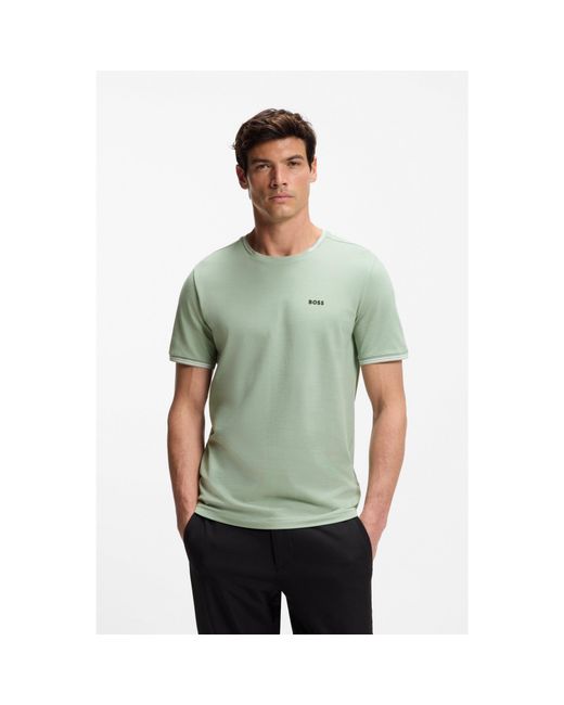 Boss Green Stretch-Cotton T-Shirt With Stripes And Logo for men
