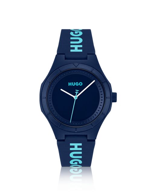 HUGO Matblauw Horloge Met Siliconen Logoband in het Blue voor heren