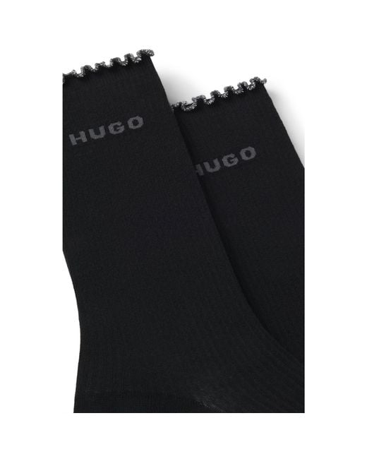 HUGO Black Two-Pack Of Regular-Length Socks With Lettuce Cuff