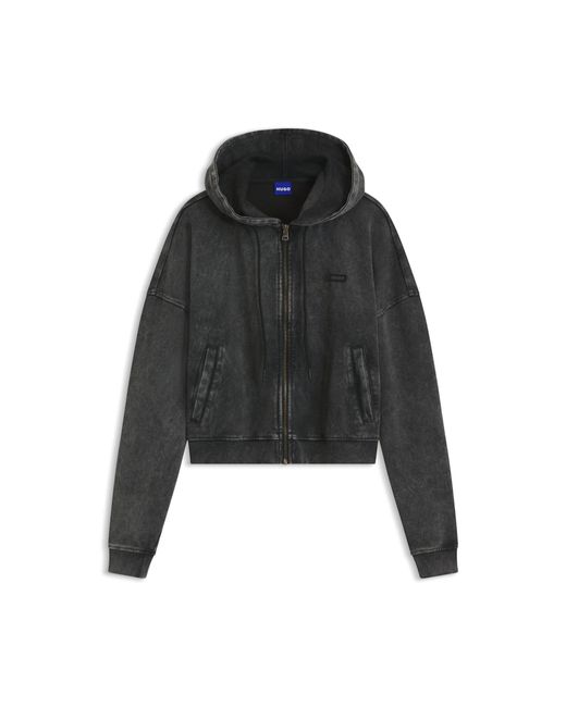 HUGO Black Relaxed-Fit Cropped Hoodie With Washed Box Logo