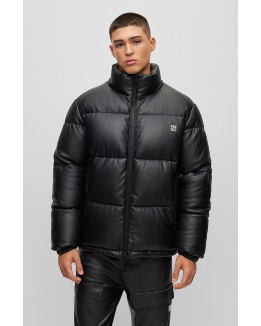 HUGO Black Regular-fit Padded Jacket In Faux Leather for men