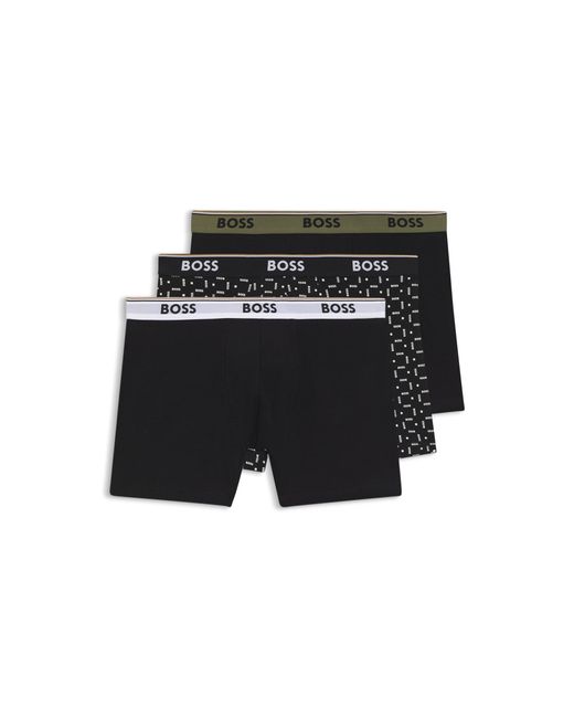 Boss Black Three-Pack Of Stretch-Cotton Logo-Waistband Boxer Briefs for men