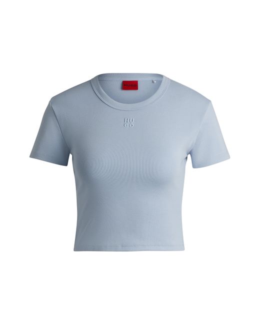 HUGO Korter Slim-fit T-shirt Van Een Katoenmix Met Tweedelig Logo in het Blue