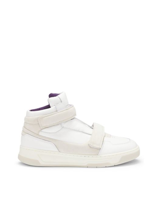 Boss White Naomi X Leather High-top Trainers With Riptape Straps