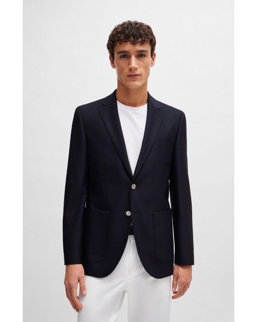 Boss Blue Regular-fit Jacket In Micro-patterned Virgin Wool for men