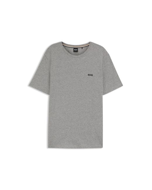 Boss Gray Stretch-Cotton T-Shirt With Embroidered Logo for men