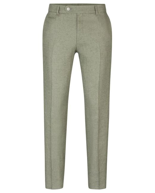 Boss Natural Slim-fit Trousers In A Micro-patterned Linen Blend for men