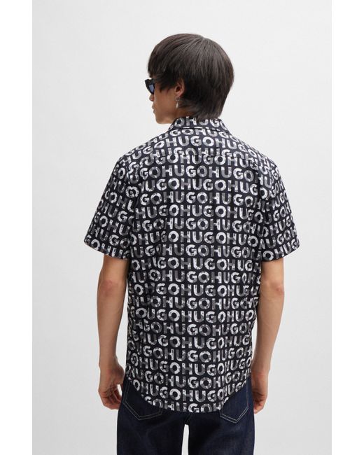 HUGO Relaxed-fit Overhemd Met Nieuwe Logoprint in het Black voor heren