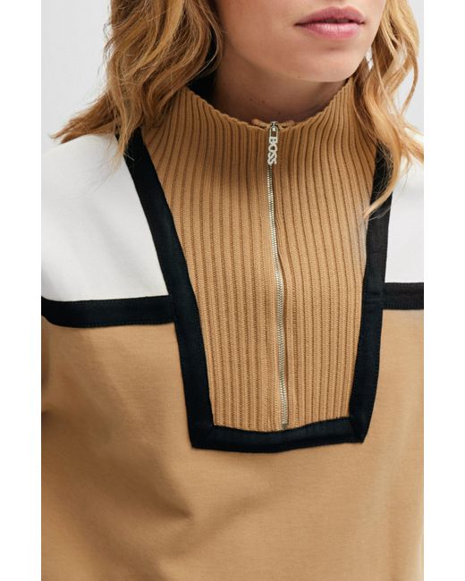 Robe color block en jersey à encolure zippée Boss en coloris Brown