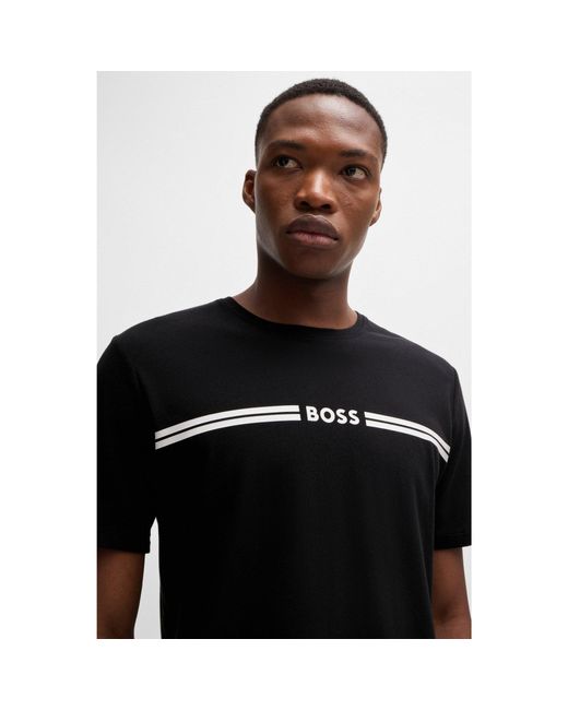 BOSS - T-shirt Manches Longues Homme - Coton Stretch à Logo - Pyjama Ou Décontracté - Fit Regular