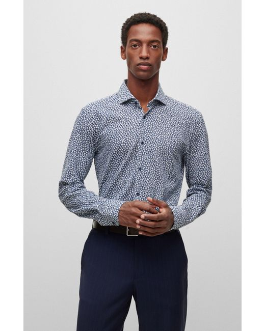 BOSS by HUGO BOSS Regular-fit Overhemd Van Katoenen Jersey Met Print in het  Blauw voor heren | Lyst BE