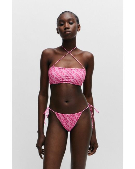 HUGO Pink Bandeau Bikini Top With Repeat Logo Print